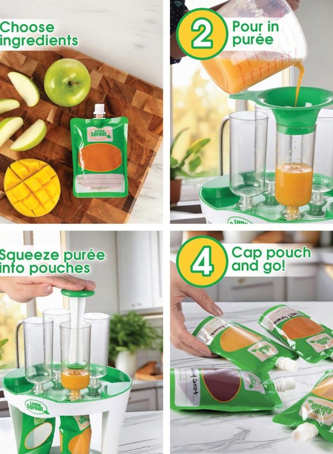 Sprout Cups Baby Food Maker for Infants & Toddlers (11 Piece Set)- 4 6oz Food Squeeze Purees at Once w/Fill Station, Pouches, Funnel, Tubes & Plunger- Dishwasher Safe & BPA Free for Semi-Solid Food, Gift  - Image 3