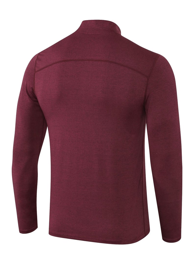 Loquat Men Quick Dry Breathable Long Sleeve T-Shirt Burgundy  - Image 2