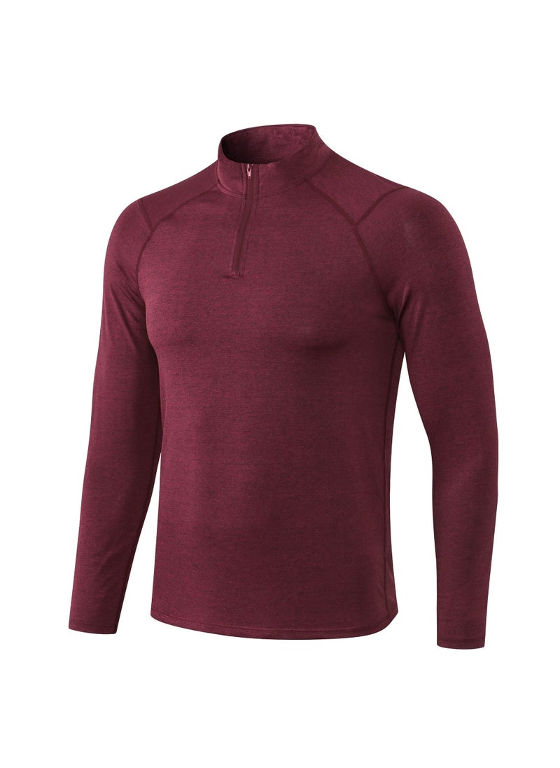 Loquat Men Quick Dry Breathable Long Sleeve T-Shirt Burgundy  - Image 1