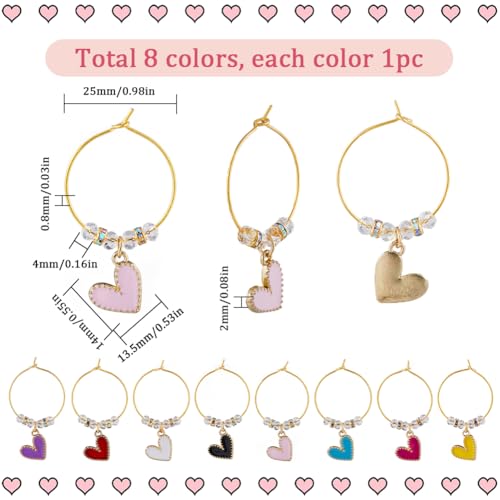 SUNNYCLUE 1 Box 8Pcs Valentines Day Heart Love Wine Glass Charms Tags Markers Identifiers for Gathering Wedding Party Favor Drinks Decor Supplies - Image 2