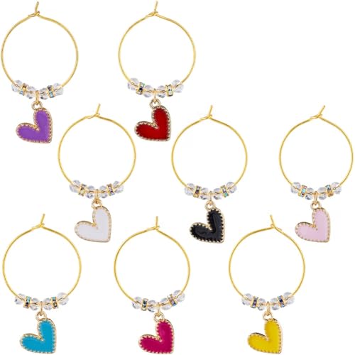 SUNNYCLUE 1 Box 8Pcs Valentines Day Heart Love Wine Glass Charms Tags Markers Identifiers for Gathering Wedding Party Favor Drinks Decor Supplies - Image 1