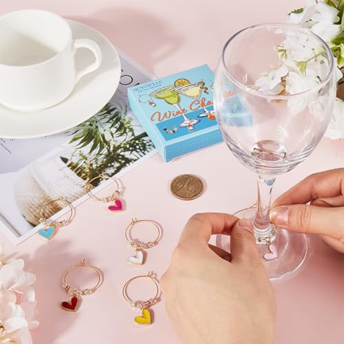 SUNNYCLUE 1 Box 8Pcs Valentines Day Heart Love Wine Glass Charms Tags Markers Identifiers for Gathering Wedding Party Favor Drinks Decor Supplies - Image 3