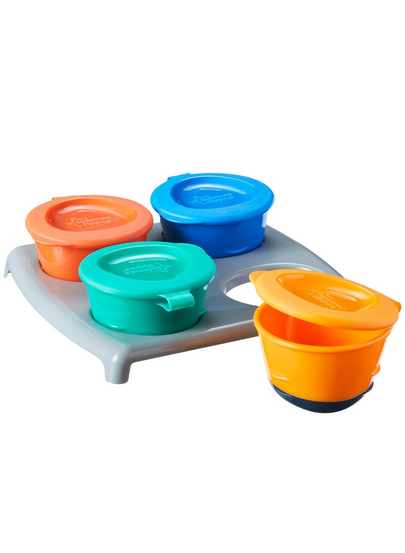 tommee tippee Pack Of 4 Pop Up Freezer Weaning Pots With Tray, Baby Food Containers With Soft Push Up Bases, 4 Months+, 60ml Multicolour (  Packaging May Vary ) - Image 2