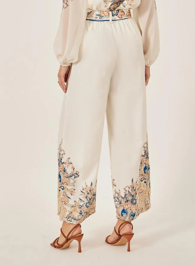 Styli Placement Print Pleated Wide Leg Pants