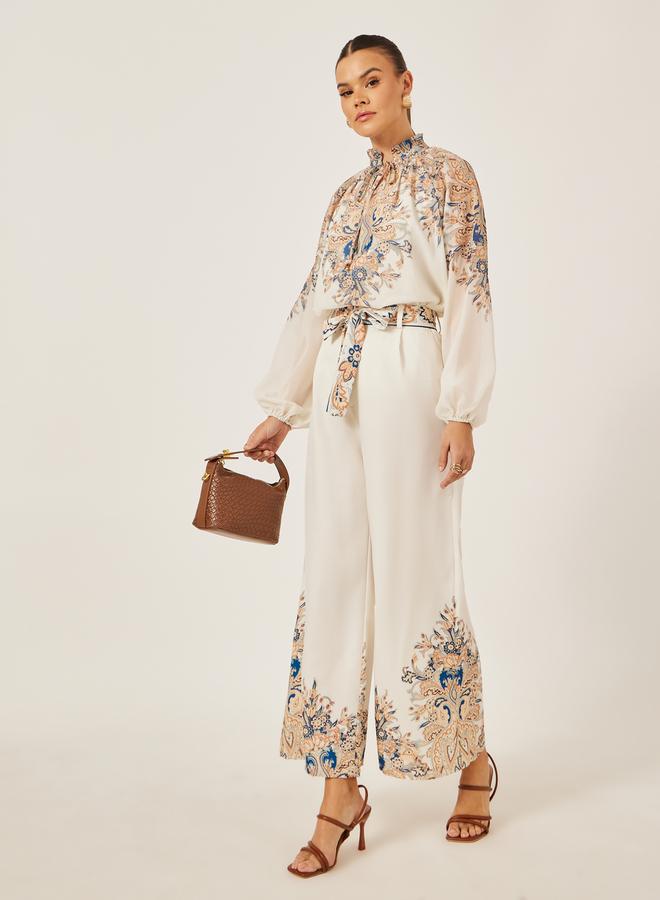 Styli Placement Print Pleated Wide Leg Pants  - Image 1