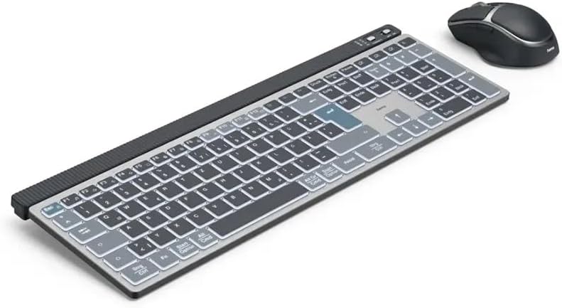 Hama WKM-750 Rechargeable Wireless Keyboard and Mouse Combo - LED Backlit Multi-Device Bluetooth Keyboard USB-C Fast Charging Multimedia Function Keys - Metal Scroll Wheel DPI Switch- Black - Image 5