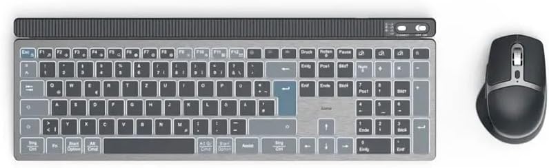 Hama WKM-750 Rechargeable Wireless Keyboard and Mouse Combo - LED Backlit Multi-Device Bluetooth Keyboard USB-C Fast Charging Multimedia Function Keys - Metal Scroll Wheel DPI Switch- Black - Image 1