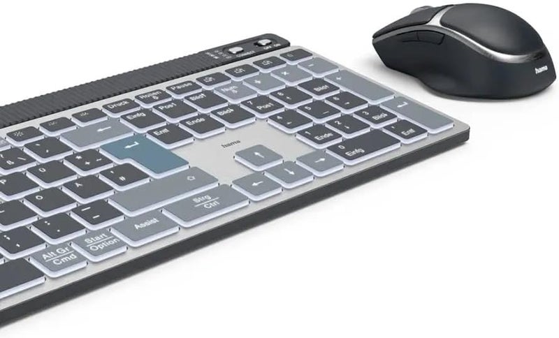 Hama WKM-750 Rechargeable Wireless Keyboard and Mouse Combo - LED Backlit Multi-Device Bluetooth Keyboard USB-C Fast Charging Multimedia Function Keys - Metal Scroll Wheel DPI Switch- Black - Image 2