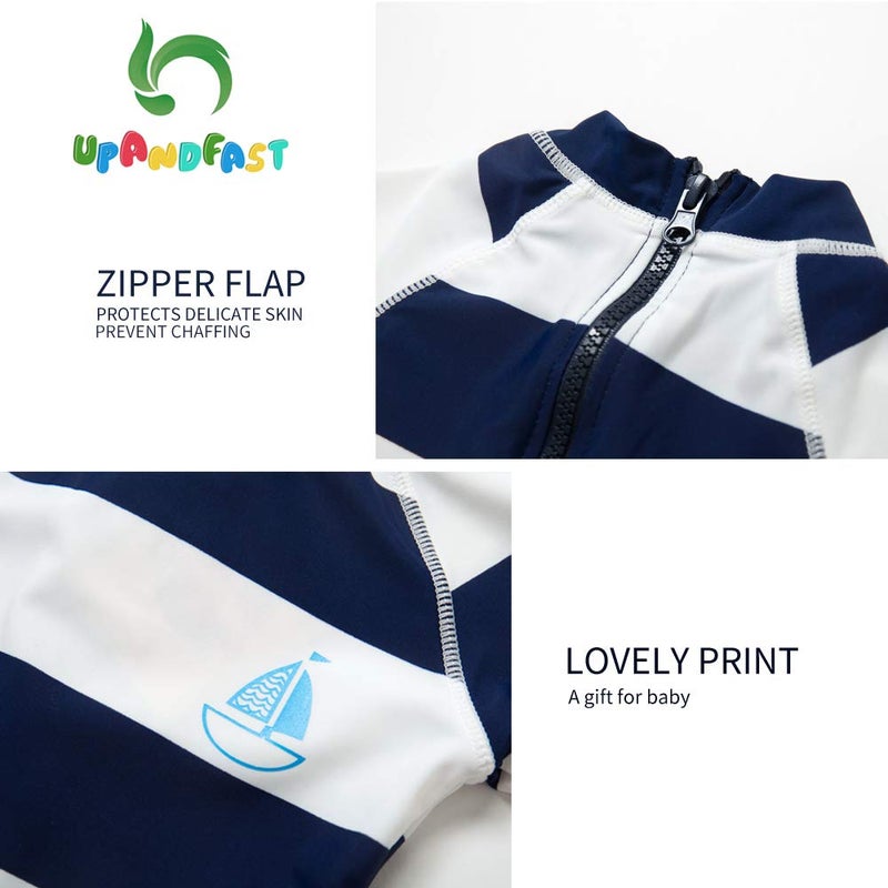 upandfast Kids One Piece Zip Sunsuit With Sun Hat UPF 50+ Sun Protection Baby Beach Swimsuit (Stripe(LS), 6-9 Months) - Image 4