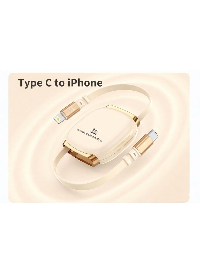 Rofee 506 C 100W 1 Meter Type C to Lightning Cable,Retractable Portable Type C Fast Charging Cord Compatible with iPhone and Samsung Galaxy Series (Beige) - Image 5