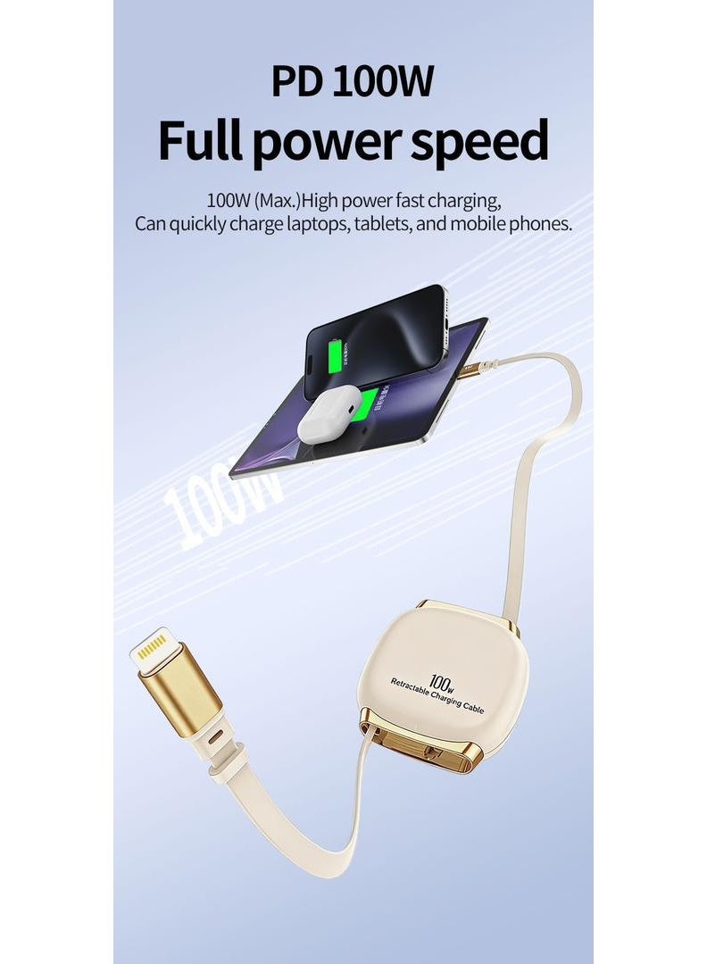 Rofee 506 C 100W 1 Meter Type C to Lightning Cable,Retractable Portable Type C Fast Charging Cord Compatible with iPhone and Samsung Galaxy Series (Beige) - Image 2