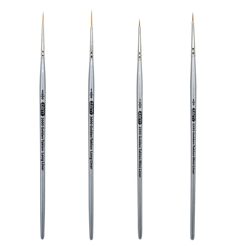 ZEM Brush Golden Taklon Detail Brush Set Liners 200 100 and Mini Liners 100 50