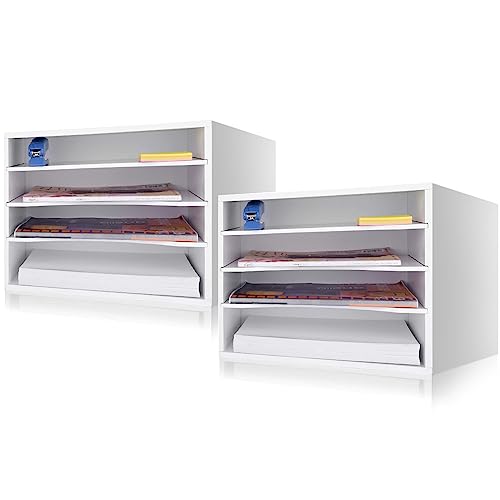 EMERIT Paper Organzier Wood Desktop Organizer Storage Letter Tray File Sorter with Adjustable Shelves for Home Office - Image 1