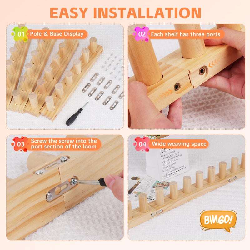 Reessy 54â€ Wooden Loom for Chunky Blanket â€“ Chunky Knitting Blanket Loom & Afghan Loom Kit â€“ 4-in-1 Solid Wood Chunky Yarn Loom for DIY Blanket, Throws & Big Yarn Knitting Projects - Image 4