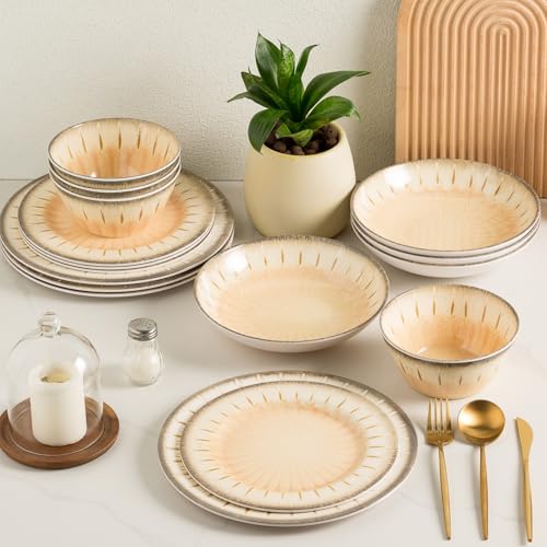 Miss Yip MissYip Melamine Dinnerware Set, 16 Piece for 4, Unbreakable Kitchen Plastic Plates and Bowls set, Indoor and Outdoor Use Tableware, BPA Free, Dishwasher Safe, Not Microwave, Not Oven(Cream) - Image 1