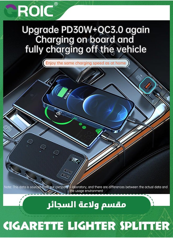GROIC - محول ولاعة سجائر 9 في 1، موزع ولاعة سجائر، محول شاحن سيارة 154 وات مع شحن PD/QC 3.0، موزع ولاعة سجائر 24 فولت/12 فولت مع مفاتيح مستقلة وشاشة عرض جهد LED - Image 1