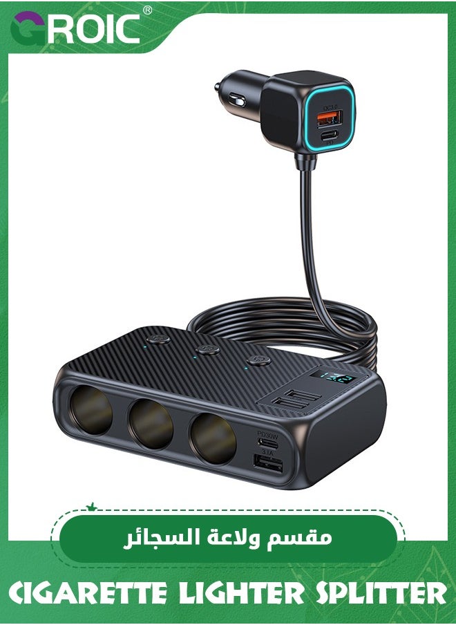 GROIC - محول ولاعة سجائر 9 في 1، موزع ولاعة سجائر، محول شاحن سيارة 154 وات مع شحن PD/QC 3.0، موزع ولاعة سجائر 24 فولت/12 فولت مع مفاتيح مستقلة وشاشة عرض جهد LED - Image 1
