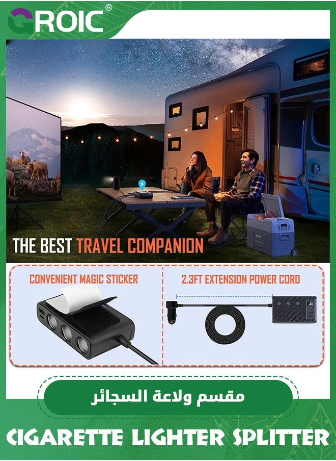 GROIC - محول ولاعة سجائر 9 في 1، موزع ولاعة سجائر، محول شاحن سيارة 154 وات مع شحن PD/QC 3.0، موزع ولاعة سجائر 24 فولت/12 فولت مع مفاتيح مستقلة وشاشة عرض جهد LED - Image 1