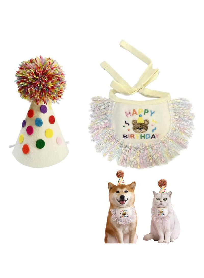 CMGTYYD Pet Dog Cat Birthday Hat Scarf Set, Pet Birthday Party Decorations Set, Cute Cotton Dog Bib Scarf and Birthday Hat, Puppycat Birthday Bandana Scarf and Party Hat, Cat Dog Princess Costumes - Image 1