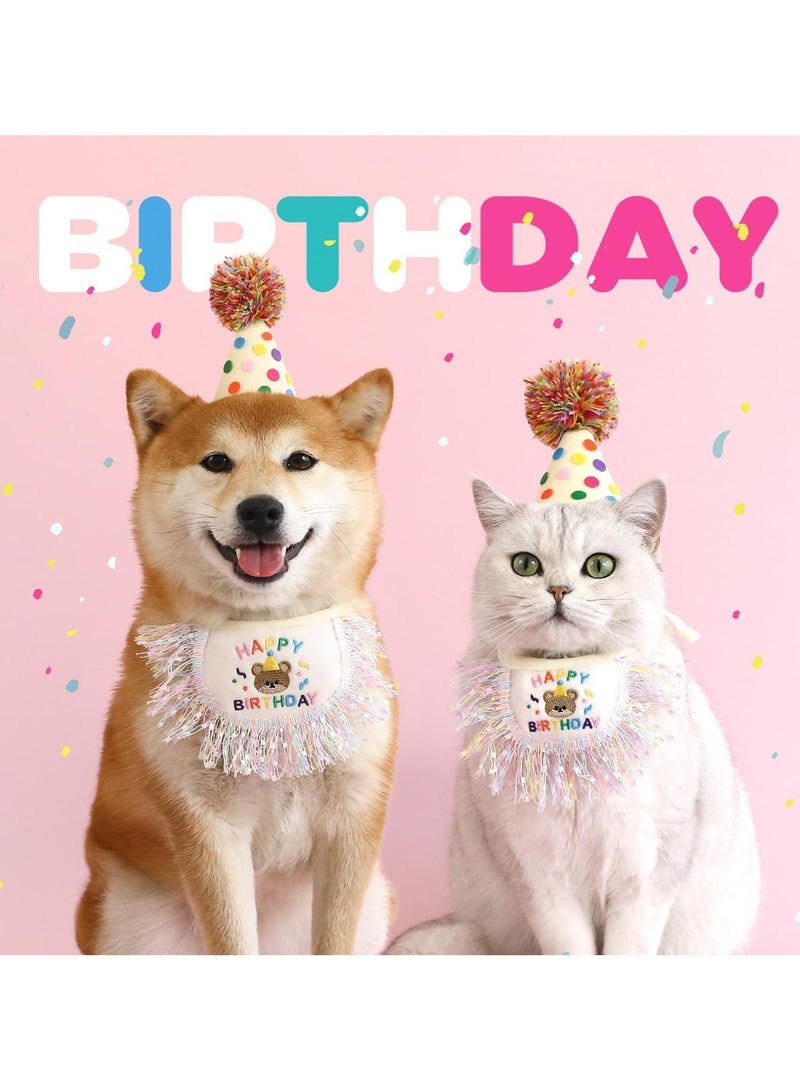 CMGTYYD Pet Dog Cat Birthday Hat Scarf Set, Pet Birthday Party Decorations Set, Cute Cotton Dog Bib Scarf and Birthday Hat, Puppycat Birthday Bandana Scarf and Party Hat, Cat Dog Princess Costumes - Image 2