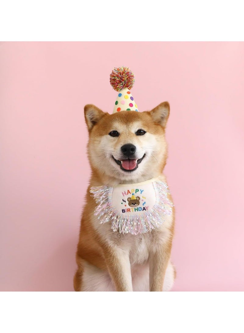 CMGTYYD Pet Dog Cat Birthday Hat Scarf Set, Pet Birthday Party Decorations Set, Cute Cotton Dog Bib Scarf and Birthday Hat, Puppycat Birthday Bandana Scarf and Party Hat, Cat Dog Princess Costumes - Image 4