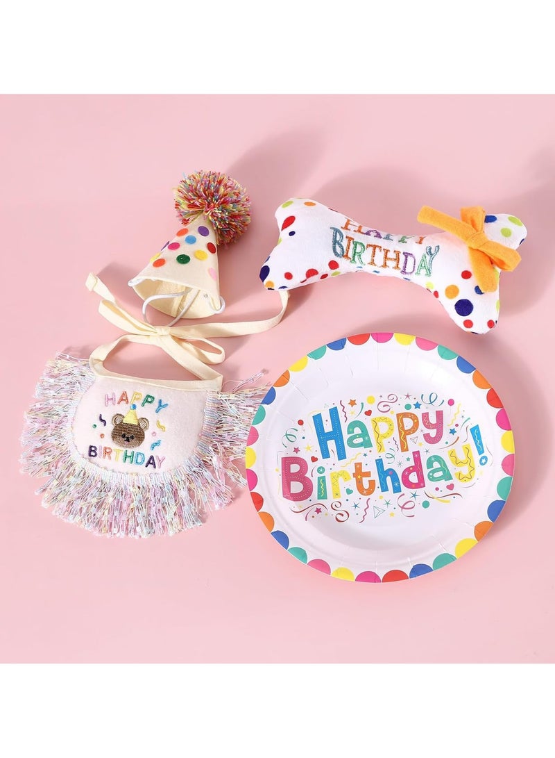 CMGTYYD Pet Dog Cat Birthday Hat Scarf Set, Pet Birthday Party Decorations Set, Cute Cotton Dog Bib Scarf and Birthday Hat, Puppycat Birthday Bandana Scarf and Party Hat, Cat Dog Princess Costumes - Image 3