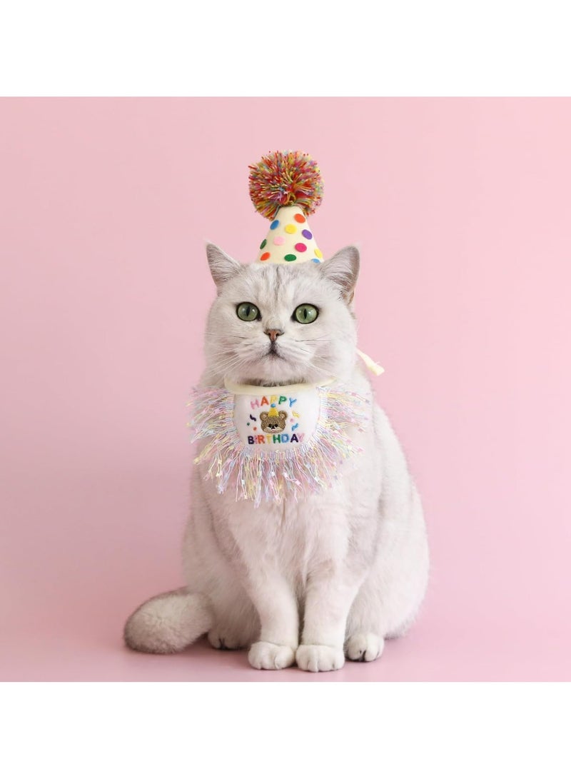CMGTYYD Pet Dog Cat Birthday Hat Scarf Set, Pet Birthday Party Decorations Set, Cute Cotton Dog Bib Scarf and Birthday Hat, Puppycat Birthday Bandana Scarf and Party Hat, Cat Dog Princess Costumes - Image 5