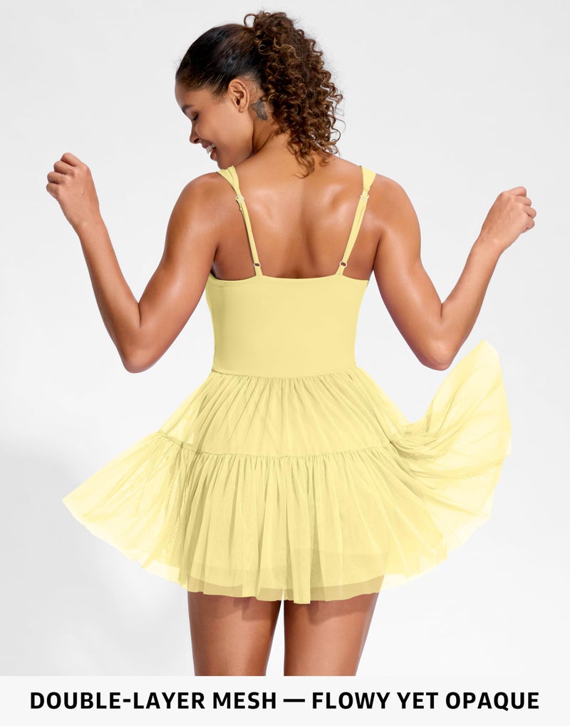 Soothfeel Tennis Dresses for Women Athletic Dress with Built in Shorts & Bra Flowy Golf Workout Dresses with Pockets Summer Yellow, Medium - Image 2
