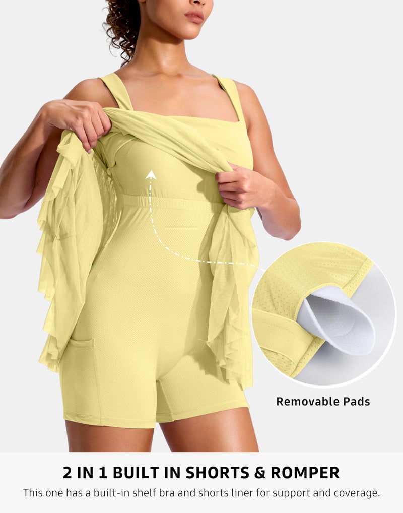 Soothfeel Tennis Dresses for Women Athletic Dress with Built in Shorts & Bra Flowy Golf Workout Dresses with Pockets Summer Yellow, Medium - Image 3