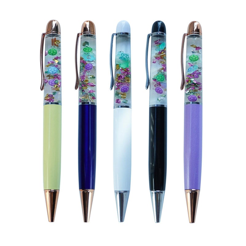Sikyby Turtle Glow In The Dark Cute 3D Floater Liquid Writing Journaling Office Pen Unique Gifts Set of 5 Pens - Image 2