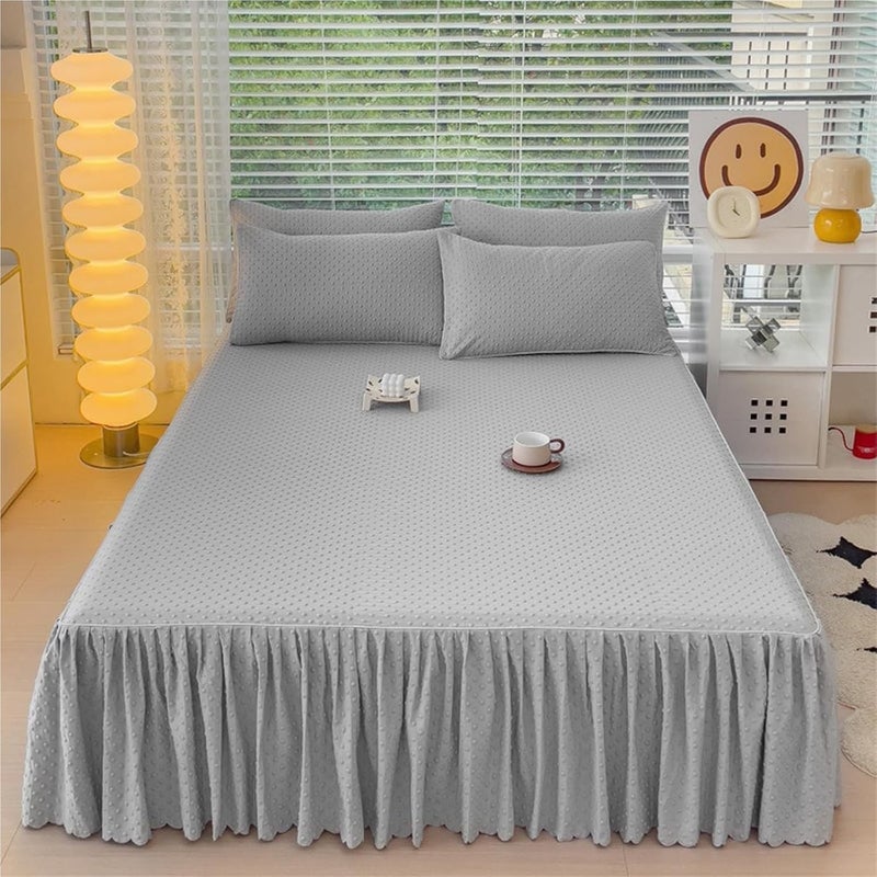 Wrap Around Ruffled Lace Bed Skirt， Dustproof Full Bed Skirts Skin-Friendly Apron Bedding Sets(Gray,180x220cm) - Image 1