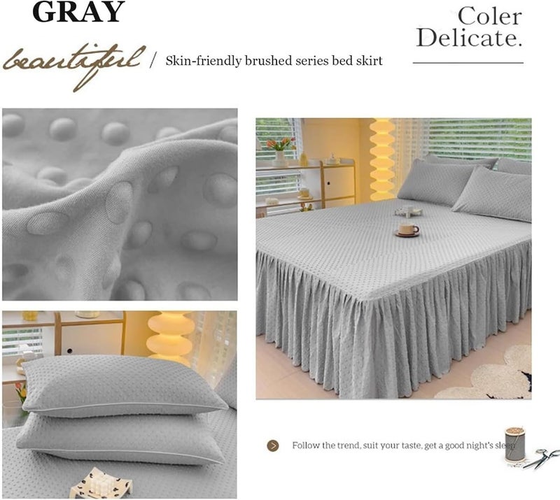 Wrap Around Ruffled Lace Bed Skirt， Dustproof Full Bed Skirts Skin-Friendly Apron Bedding Sets(Gray,180x220cm) - Image 2