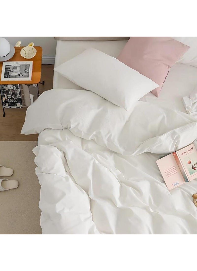 Cottonight Cottonight White Comforter Sets Full Solid White Bedding Comforter Set Full Plain White Cozy Breathable Cotton Quilts Blanket Soft Breathable Hotel Bedding Set with 2 Pillowcases for Women Men  - Image 2