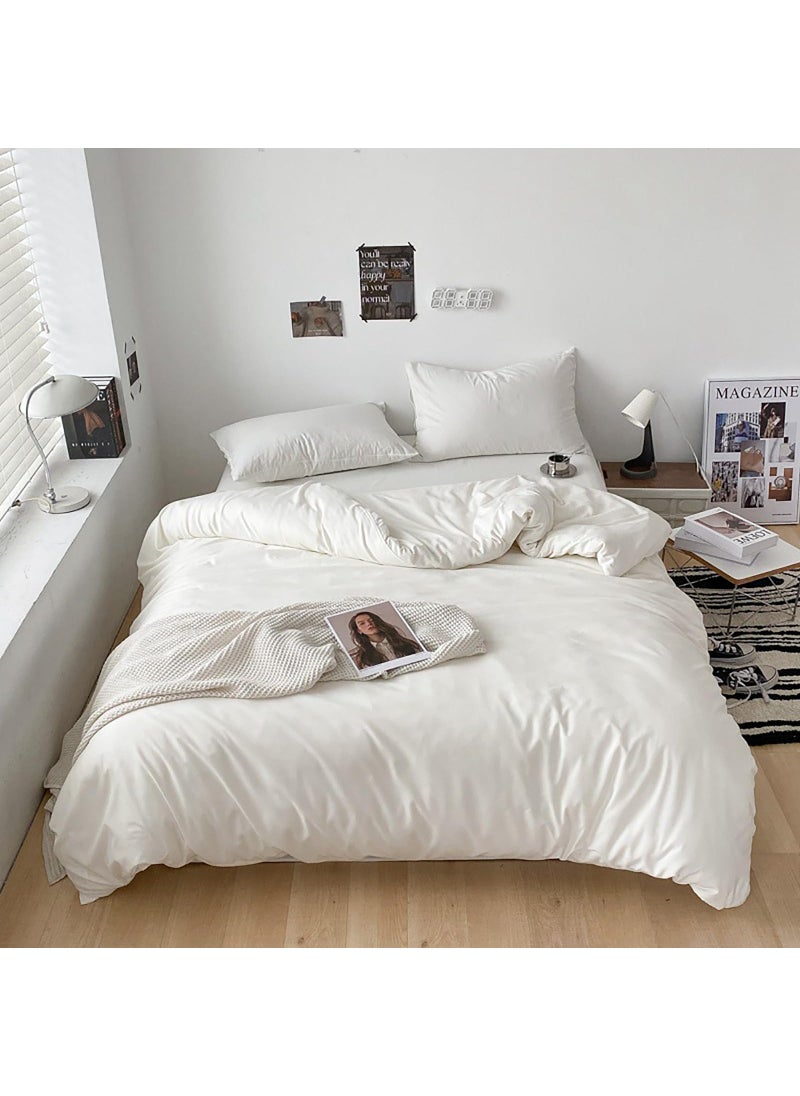Cottonight Cottonight White Comforter Sets Full Solid White Bedding Comforter Set Full Plain White Cozy Breathable Cotton Quilts Blanket Soft Breathable Hotel Bedding Set with 2 Pillowcases for Women Men  - Image 4
