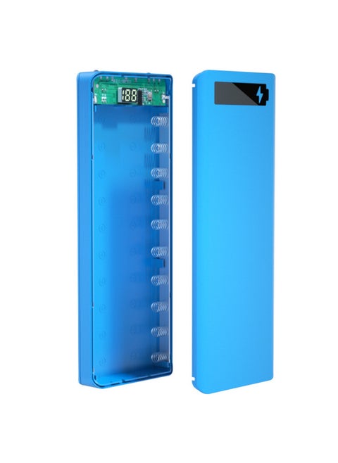 Welding-free 10 18650 Battery Charging Box Mobile Power Shell Nesting Digital Display DIY Charging Treasure Kit-Color:Blue-Power Capacity:Motherboard + Shell (welding-free)