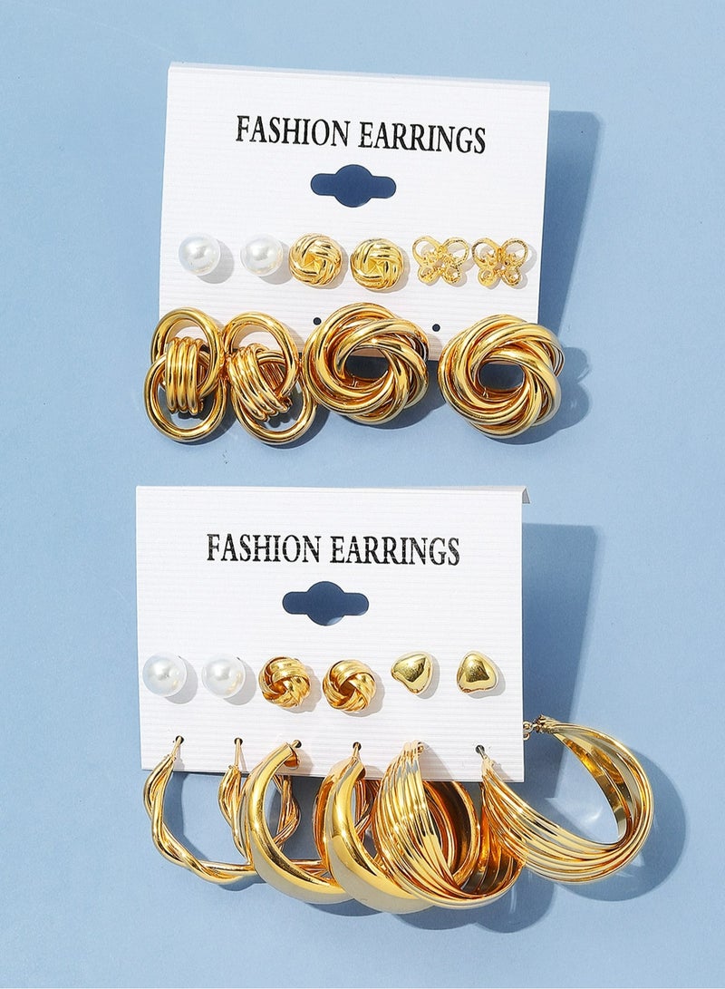 LUMYA 12Pairs Gold Statement Hoop Earrings Set, Chunky Pearl and Twisted Huggie Hoops, Retro Circle Stud Multipack Jewelry, Hypoallergenic for Women Birthday and Daily Wear(Gold)  - Image 2
