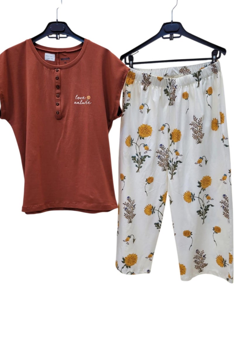 mimo Cotton women printed short sleeve top with pantkour pajamas set - Image 2