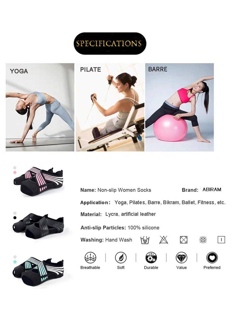 Y&D - Yoga Socks - Non-Slip Toeless with Grips & Straps Perfect for Pilates, Barre, Ballet, Bikram, Workouts Ideal Women - Image 1