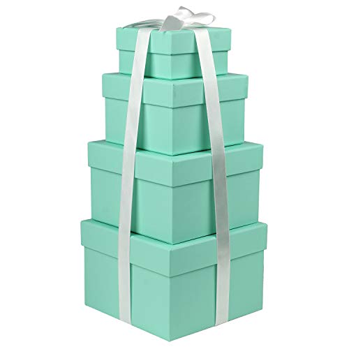 Briful Square Gift Boxes with Lids Set of 4 Teal Green Gift Box Assorted Sizes Nesting Gift Boxes for Presents Birthday Bridesmaid Wedding Valentines Christmas Party Favor Boxes - Image 1