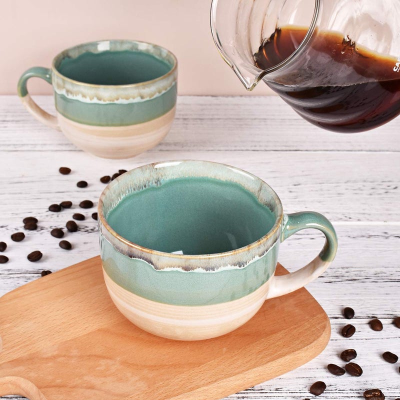 Bosmarlin Large Ceramic Coffee Mug Set of 2, Stoneware Jumbo Latte Mugs for Office and Home, 16 Oz, Dishwasher and Microwave Safe(Green, 2) - Image 5