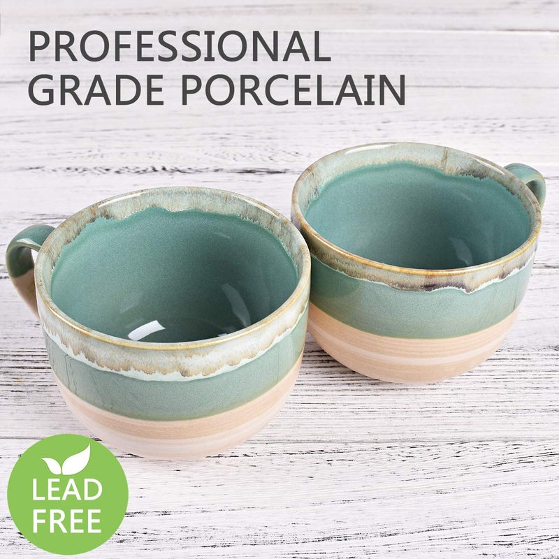 Bosmarlin Large Ceramic Coffee Mug Set of 2, Stoneware Jumbo Latte Mugs for Office and Home, 16 Oz, Dishwasher and Microwave Safe(Green, 2) - Image 3