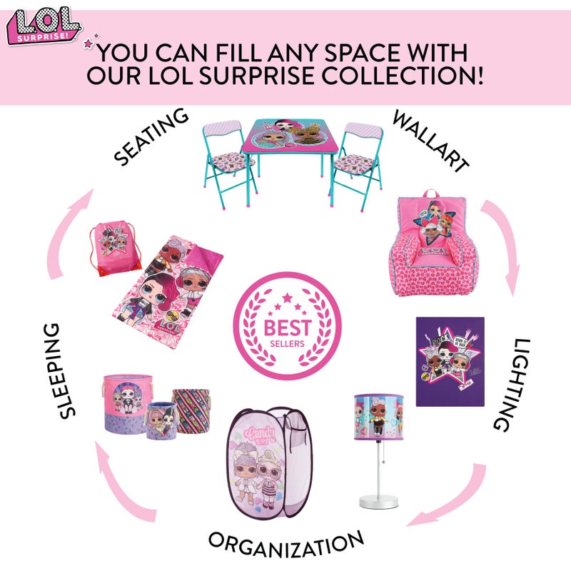 Idea Nuova LOL Surprise Pop Up Laundry Hamper,Pink Kids Clothes Storage with Durable Carry Handles, 21" H x 13.5" W x 13.5" L - Image 3