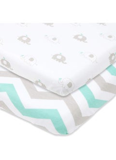 Joey + Joan Joey + Joan Bassinet Fitted Sheets for Baby Beside Dreamer Bedside Sleeper and Chicco Next2Me – Fits 20 x 33 Mattress – Snuggly Soft Jersey Cotton – Grey, Mint – 2 Pack  - Image 1