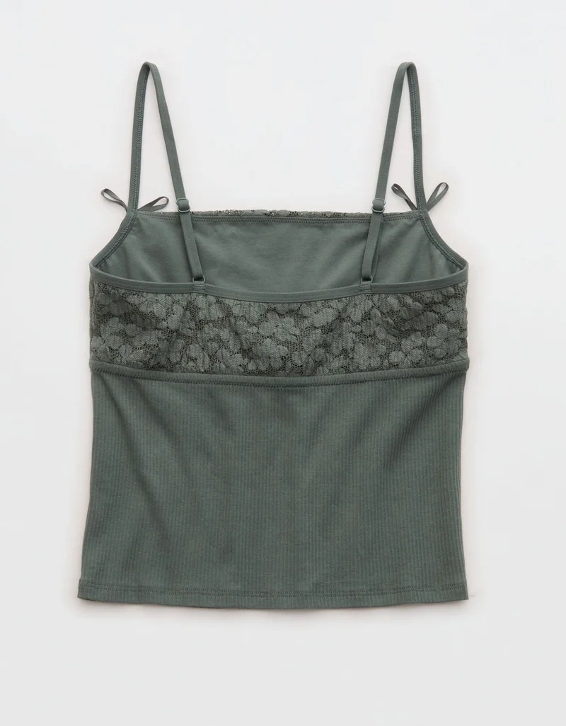 Aerie  Aerie Superchill Cotton Rib Festival Lace Tank Top for Women | Best Price UAE