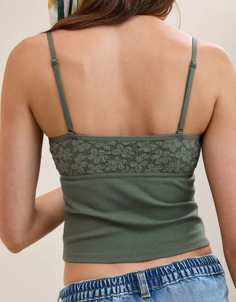 Aerie  Aerie Superchill Cotton Rib Festival Lace Tank Top for Women | Best Price UAE