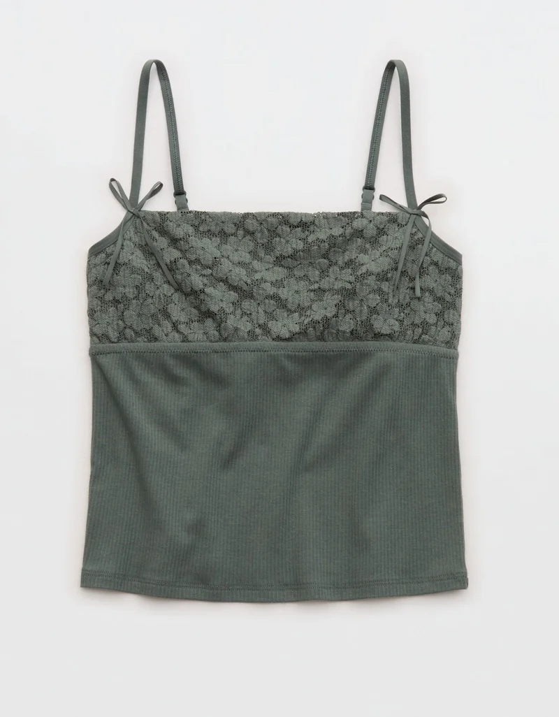 Aerie  Aerie Superchill Cotton Rib Festival Lace Tank Top for Women | Best Price UAE