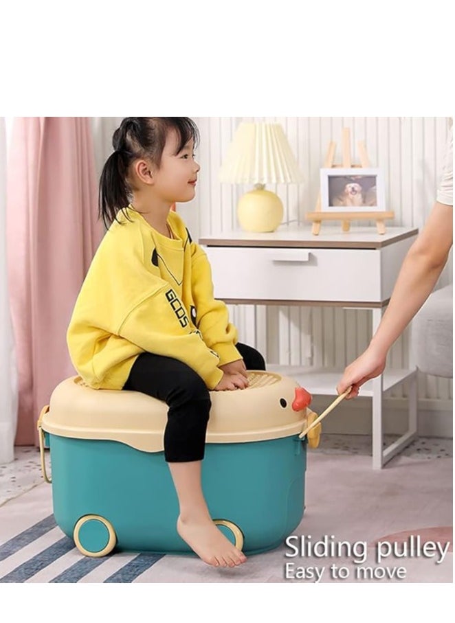 Beauenty Kids Toy Storage Box, Plastic Baby Clothing Organizer with Wheels and Handle, Large Capacity Bin for Children Clothes Food Snacks Toys and Picture Books (Blue-L)  - Image 5