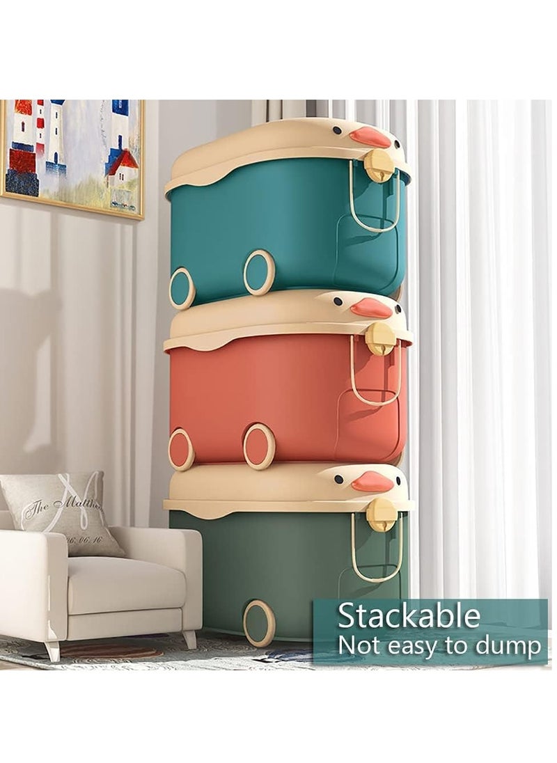 Beauenty Kids Toy Storage Box, Plastic Baby Clothing Organizer with Wheels and Handle, Large Capacity Bin for Children Clothes Food Snacks Toys and Picture Books (Blue-L)  - Image 4