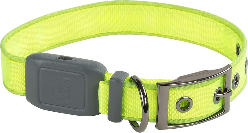 Nite Ize NiteDog Rechargeable LED Dog Collar, USB Light Up Collar with Metal Buckle, Water Resistant, Lime, Medium - Image 2