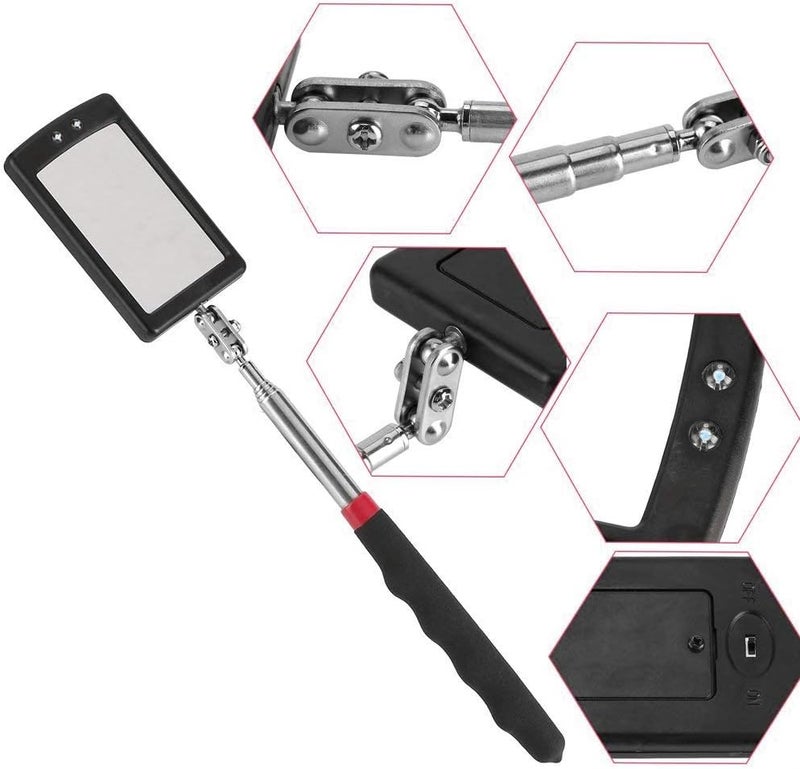 Ailenyun Telescopic Inspection Mirror with 2LED Lights, Telescopic Mirror Round Mirror, Telescopic Magnetic Pickup with LED Lights Tool kit. - Image 4